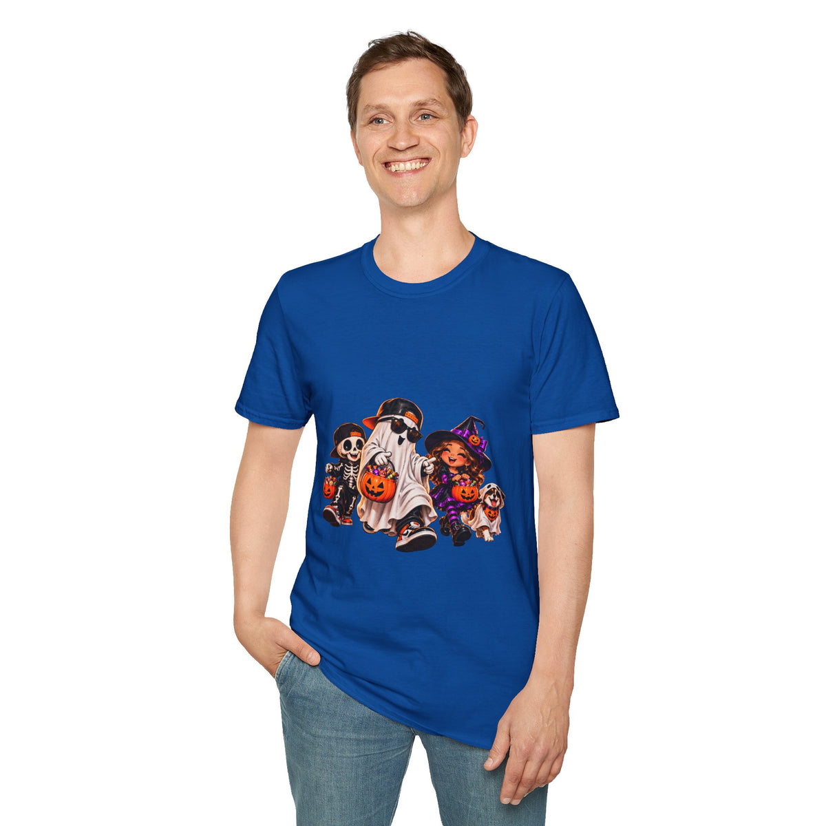 Halloween Kids Costume Crew T-Shirt for Dads — Trick-or-Treat Ghost, Witch & Puppy Design