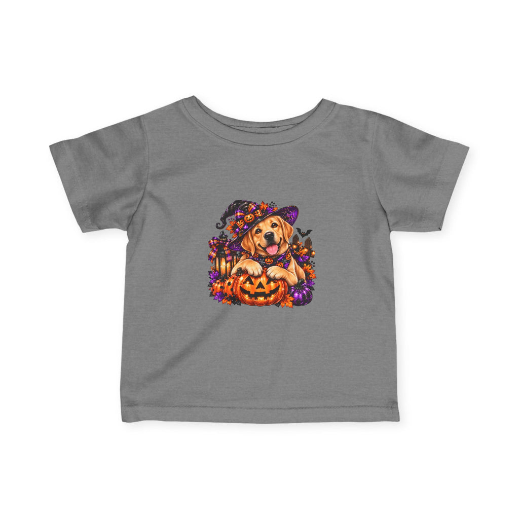 Infant Tee — Halloween Puppy in Witch Hat with Pumpkin