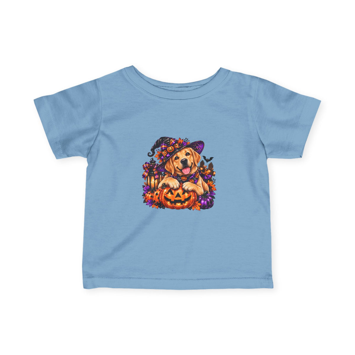 Infant Tee — Halloween Puppy in Witch Hat with Pumpkin
