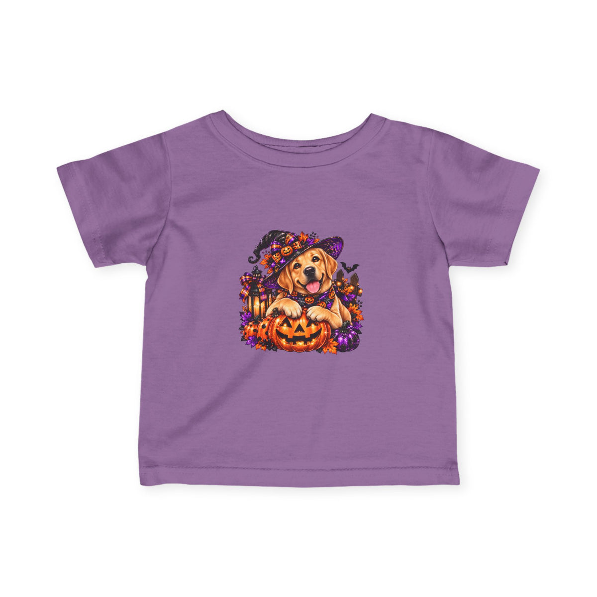 Infant Tee — Halloween Puppy in Witch Hat with Pumpkin