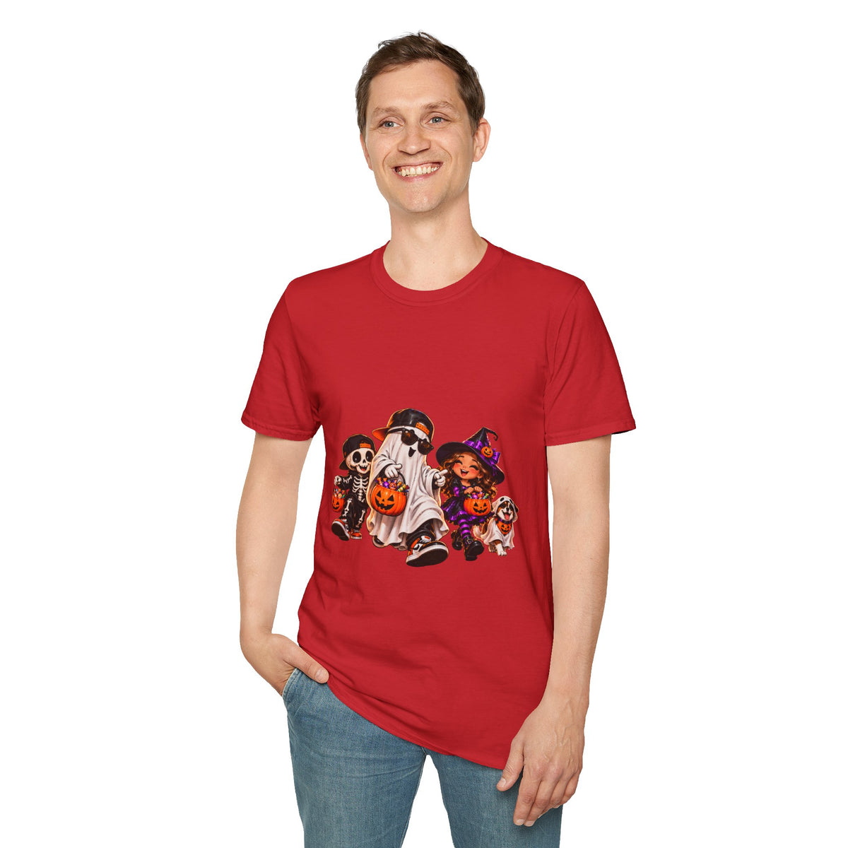 Halloween Kids Costume Crew T-Shirt for Dads — Trick-or-Treat Ghost, Witch & Puppy Design