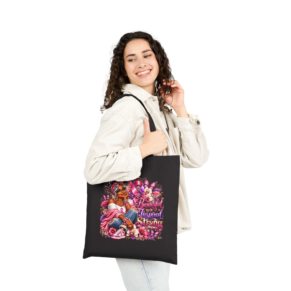 "Beautiful, Inspired, Strong" Floral Afrocentric Canvas Tote Bag