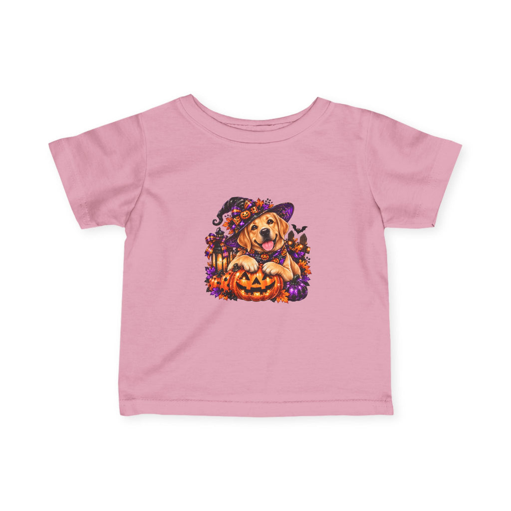 Infant Tee — Halloween Puppy in Witch Hat with Pumpkin