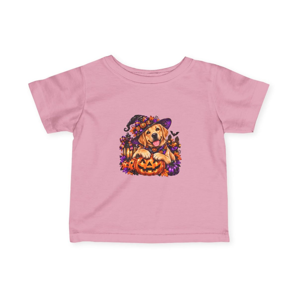 Infant Tee — Halloween Puppy in Witch Hat with Pumpkin