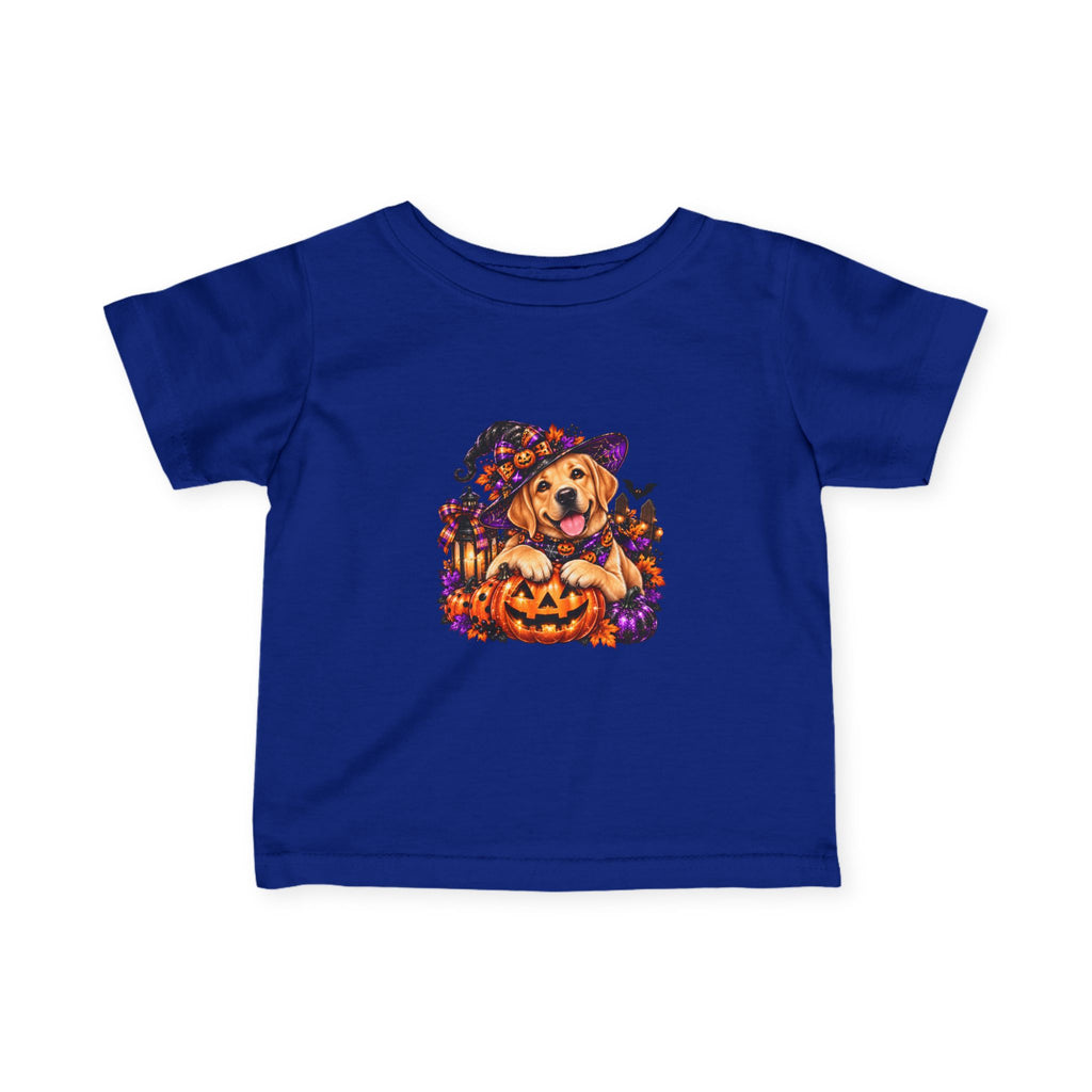 Infant Tee — Halloween Puppy in Witch Hat with Pumpkin