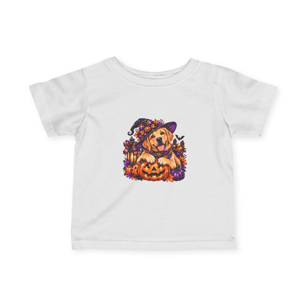 Infant Tee — Halloween Puppy in Witch Hat with Pumpkin