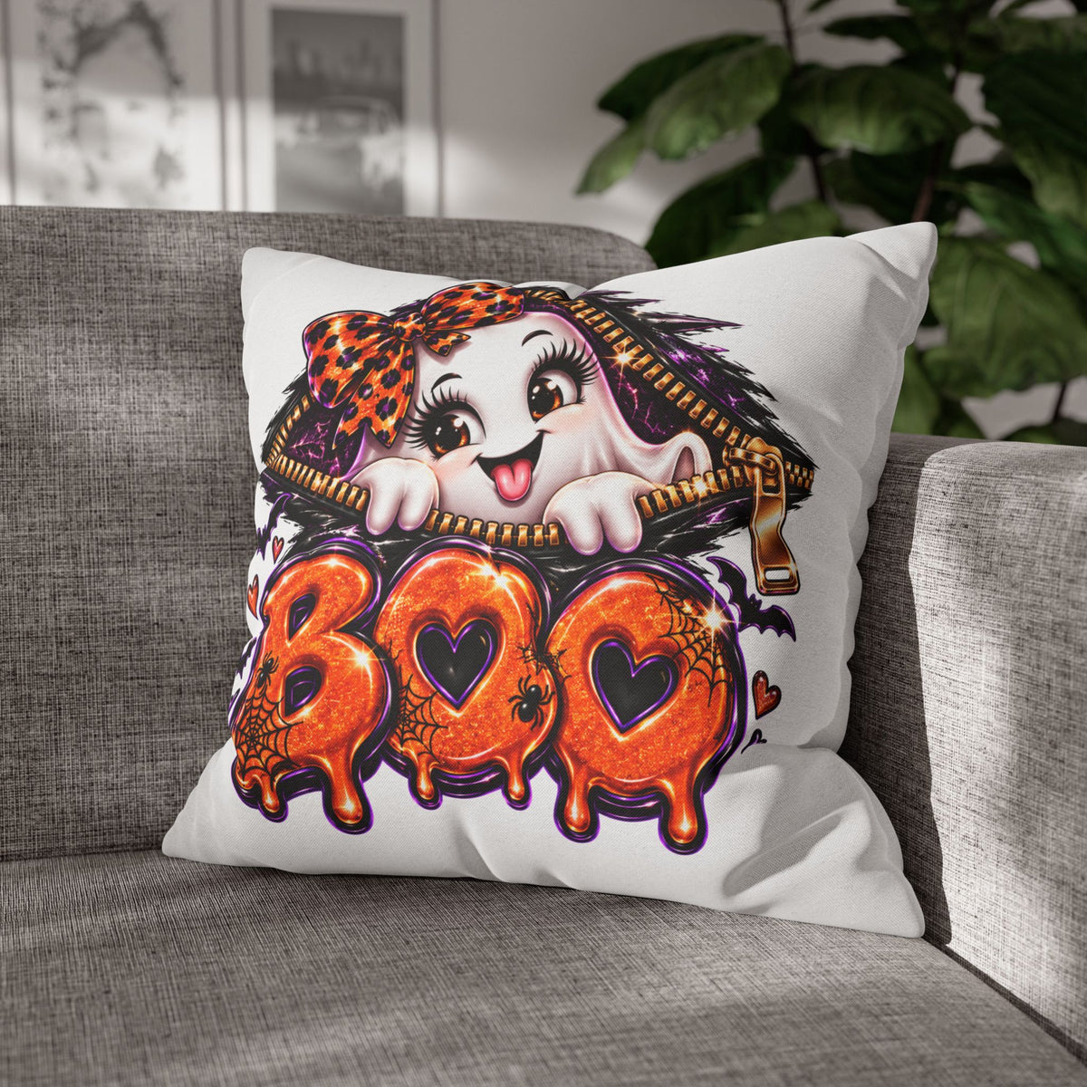 Cute Leopard Boo Halloween Square Pillowcase