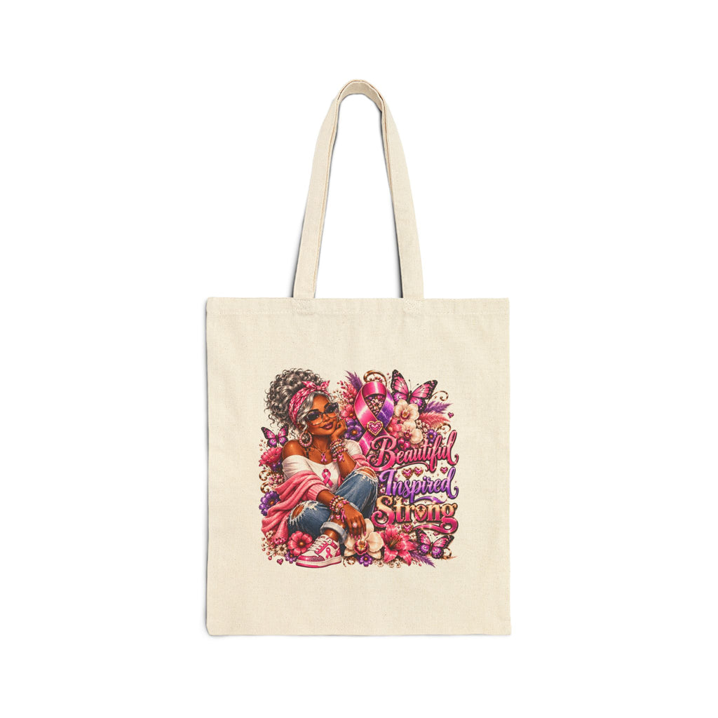 "Beautiful, Inspired, Strong" Floral Afrocentric Canvas Tote Bag