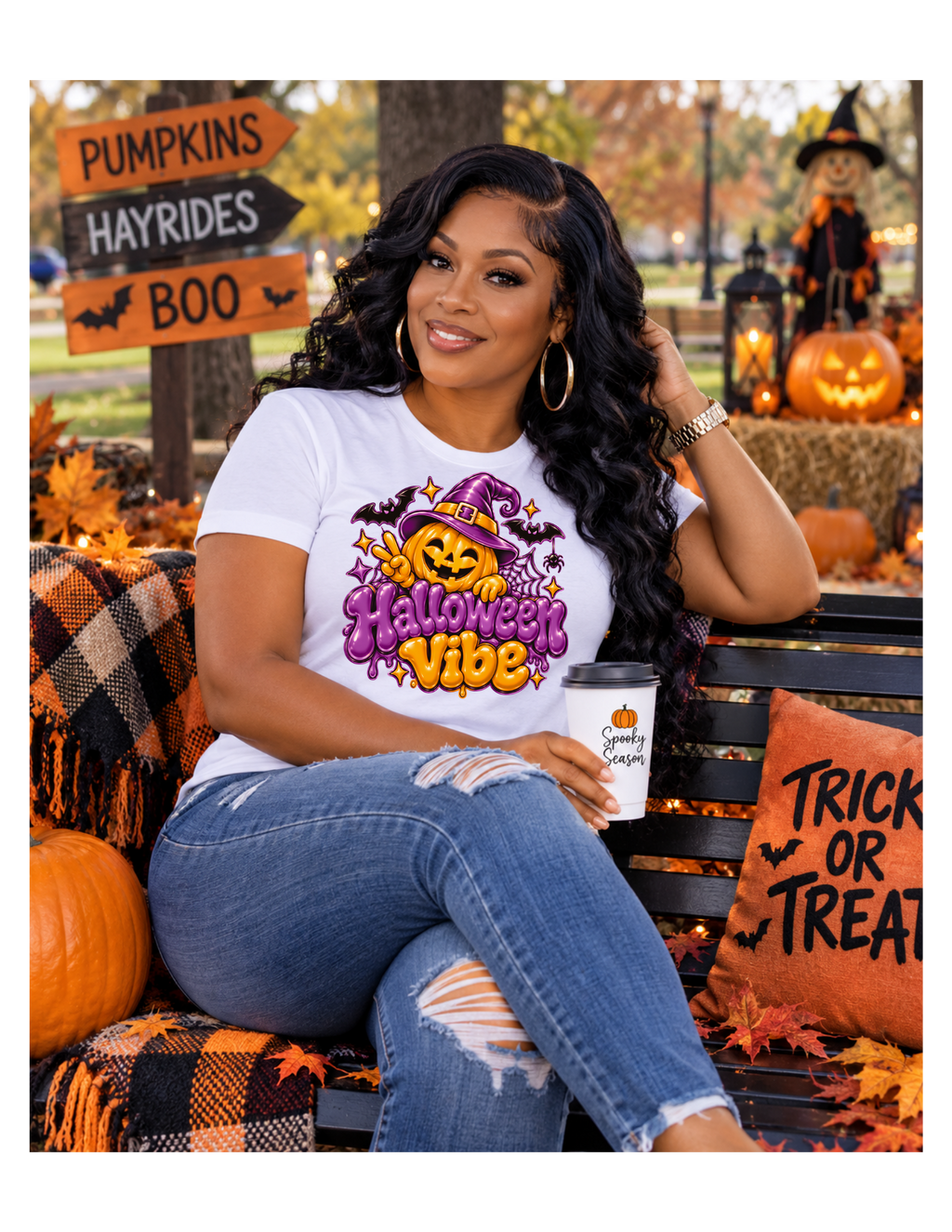 "Halloween Vibe" Pumpkin Witch Hat T-Shirt