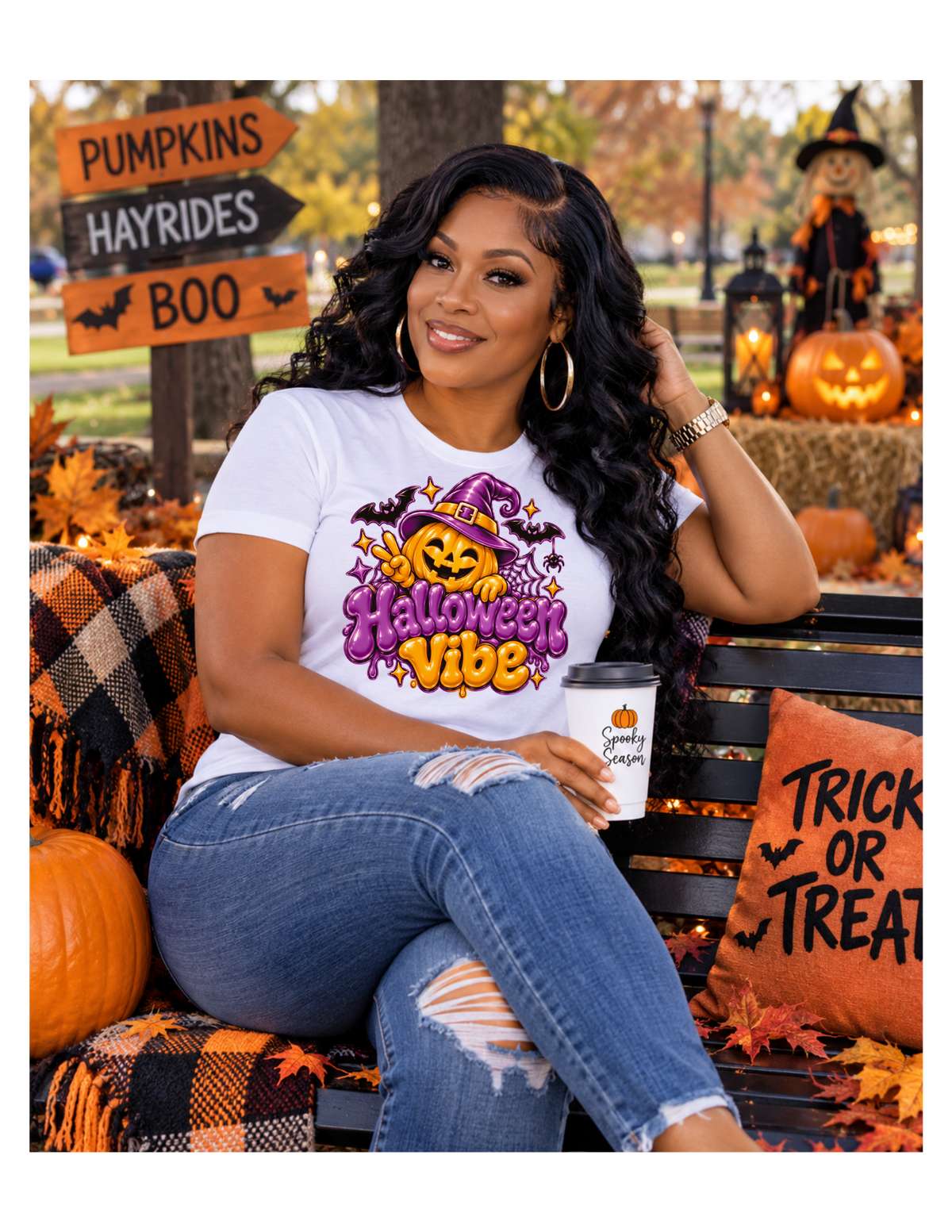 "Halloween Vibe" Pumpkin Witch Hat T-Shirt
