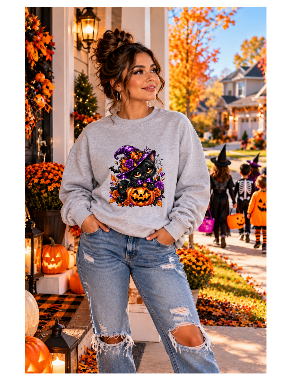 Halloween Black Cat Pumpkin Sweatshirt