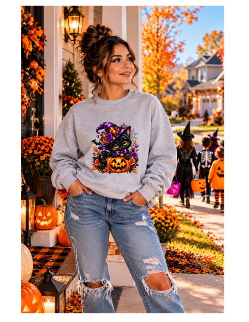 Halloween Black Cat Pumpkin Sweatshirt