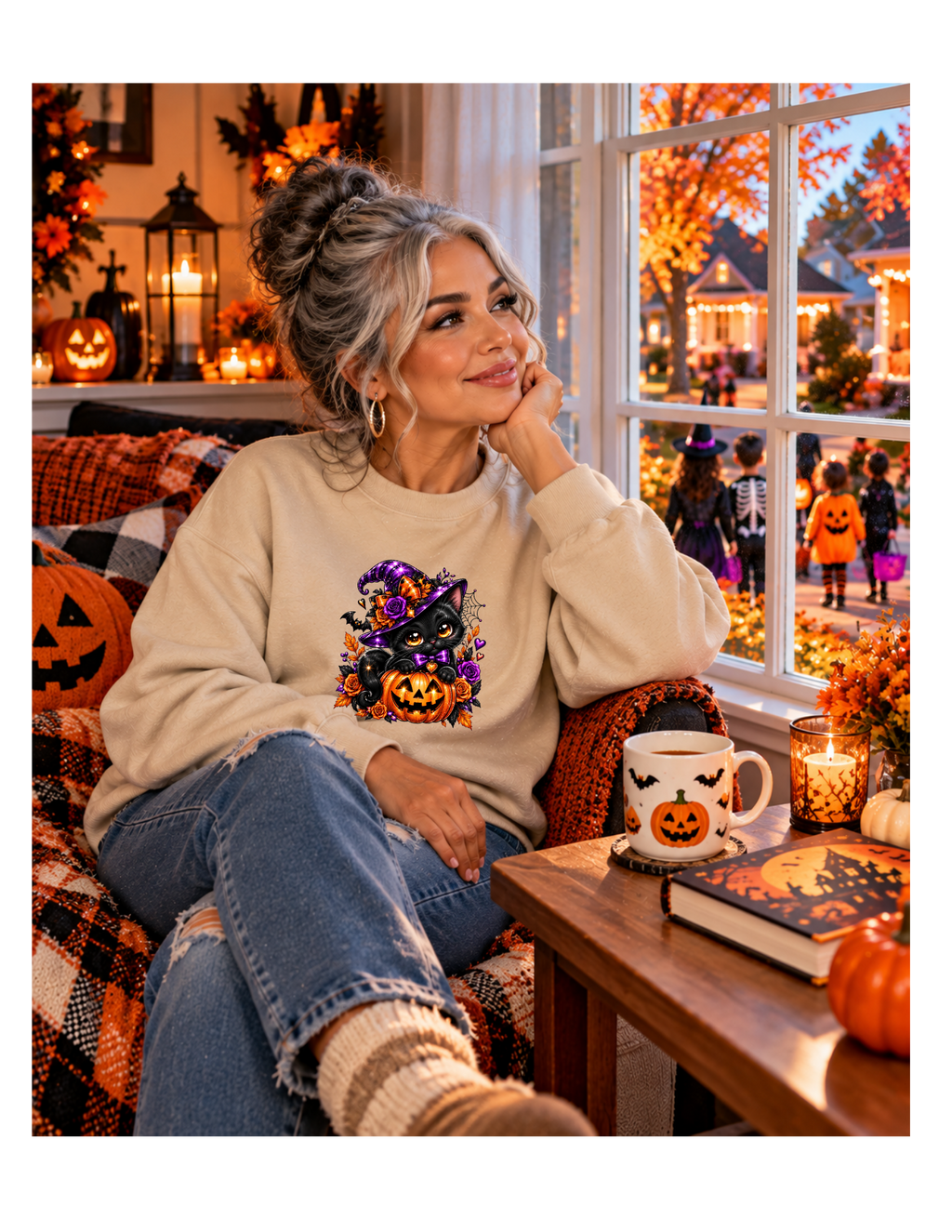 Halloween Black Cat Pumpkin Sweatshirt