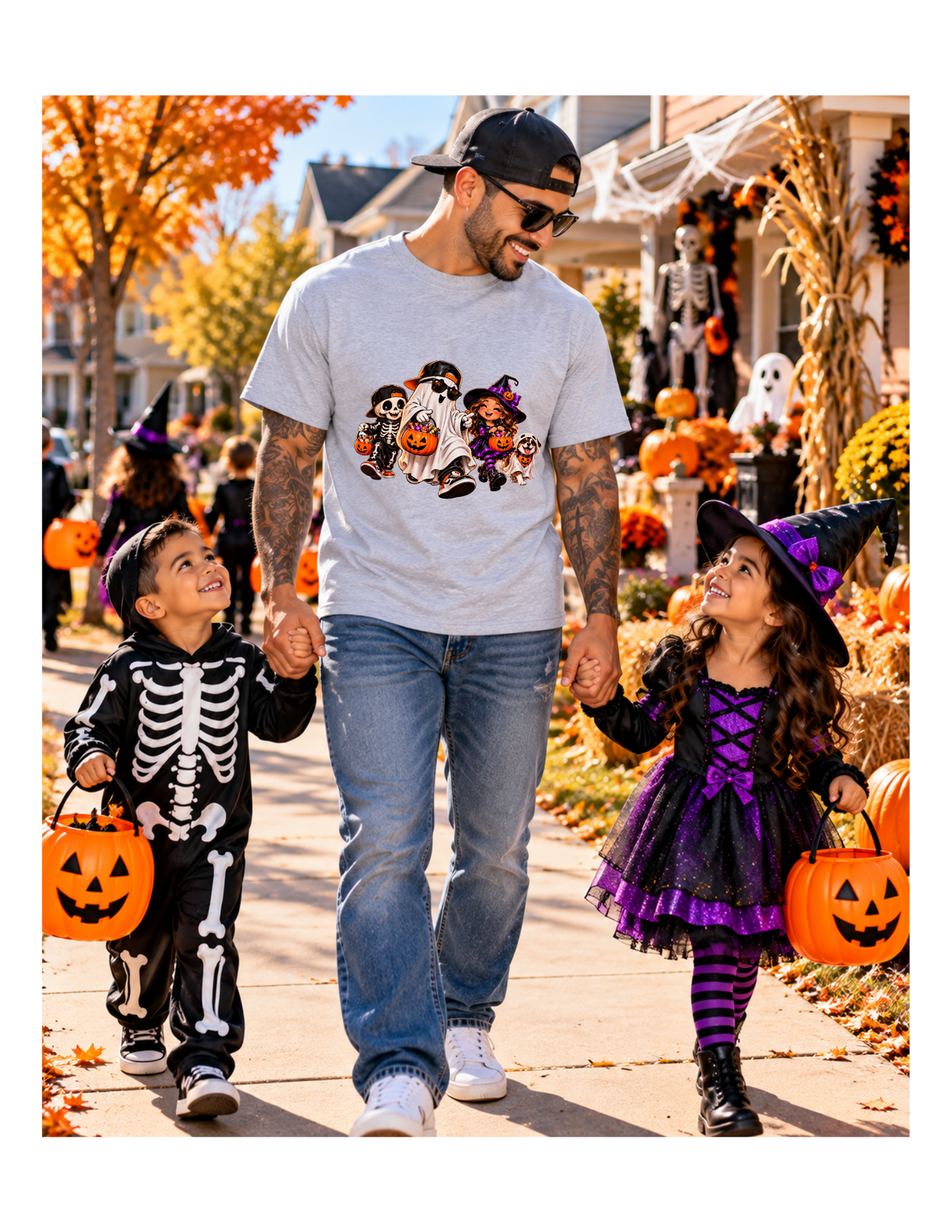 Halloween Kids Costume Crew T-Shirt for Dads — Trick-or-Treat Ghost, Witch & Puppy Design