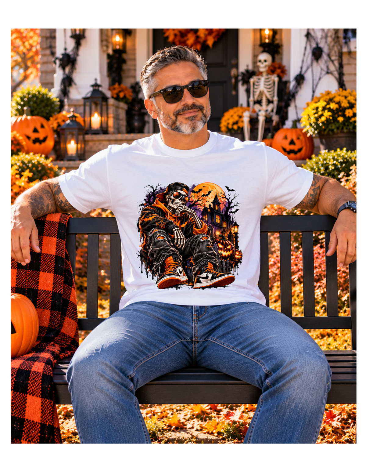 Halloween Skull Hoodie Tee — Spooky Skeleton Pumpkin Long Sleeve Shirt