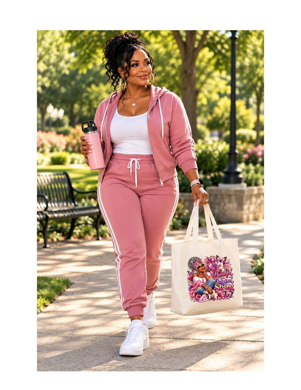 "Beautiful, Inspired, Strong" Floral Afrocentric Canvas Tote Bag