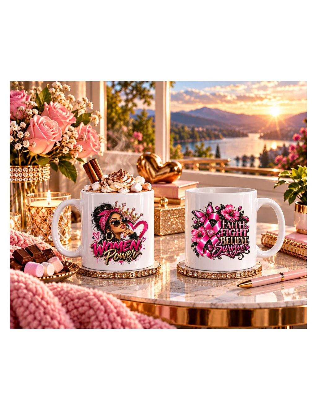 Women Power Awareness Ceramic Mug — Faith, Fight, Believe, Survive Design (11oz)
