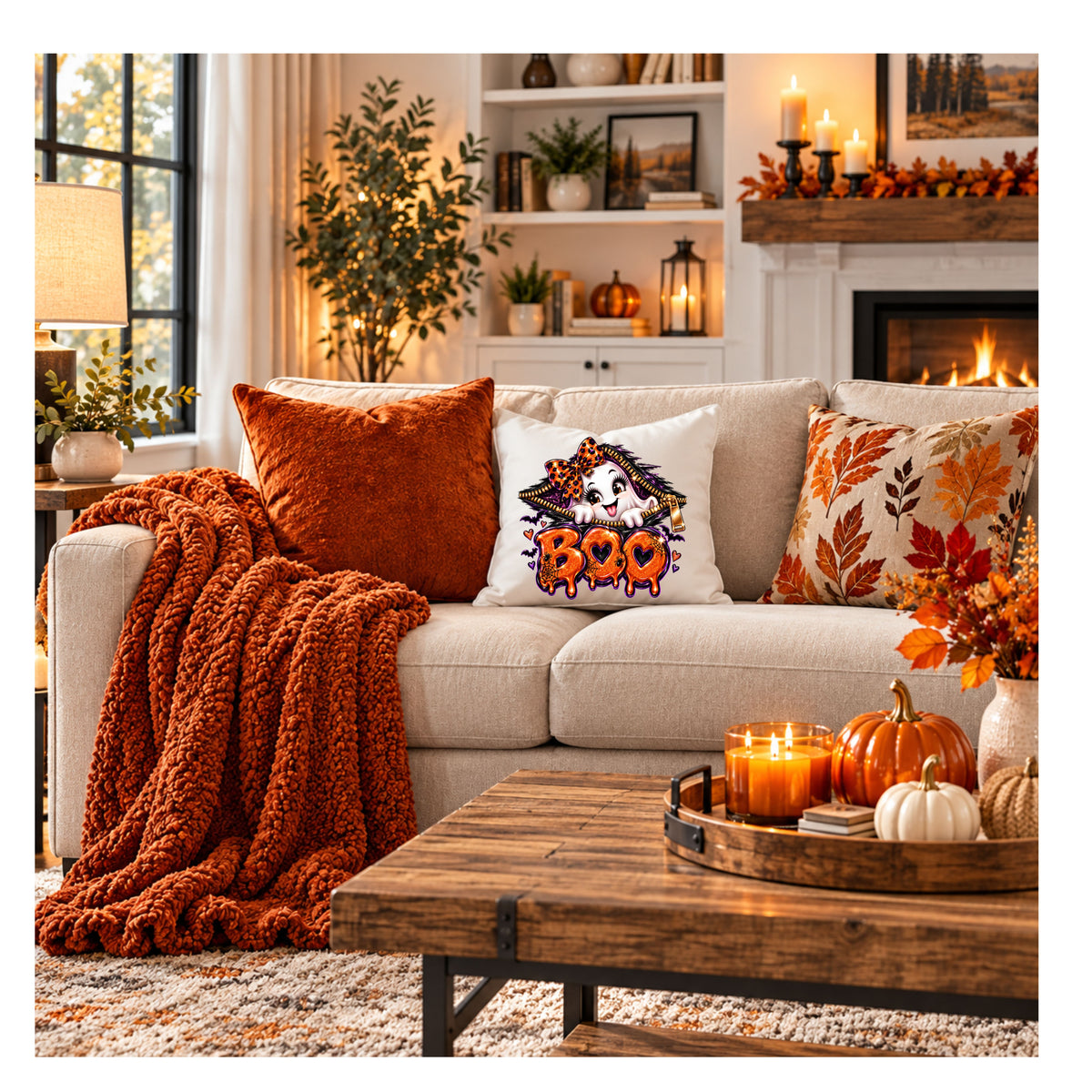 Cute Leopard Boo Halloween Square Pillowcase