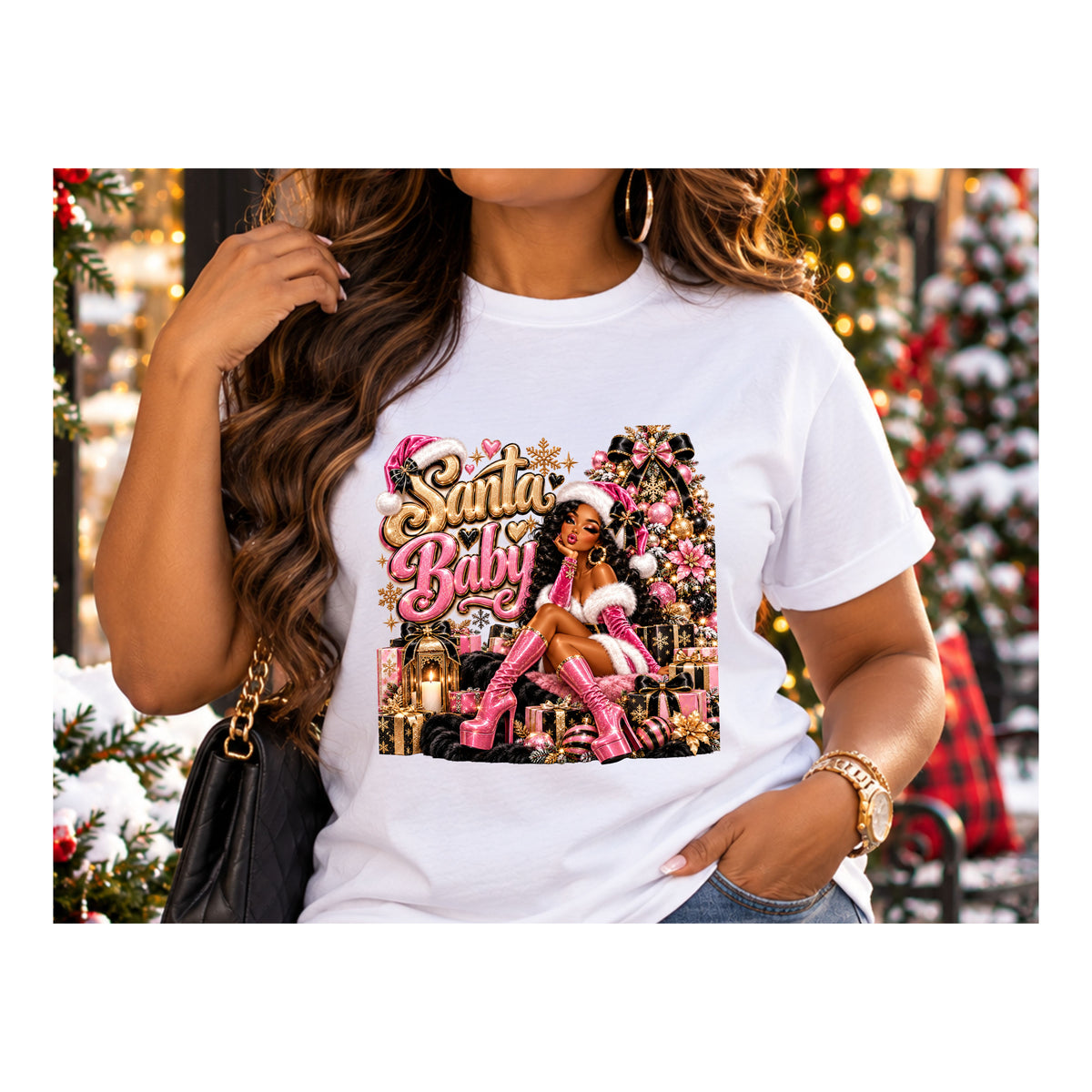 Santa Baby Retro Christmas Graphic T-Shirt