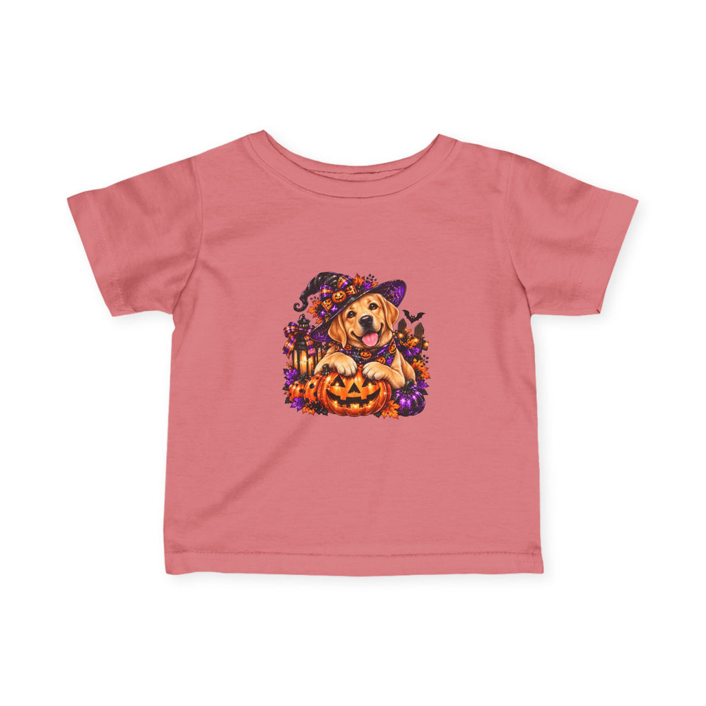 Infant Tee — Halloween Puppy in Witch Hat with Pumpkin