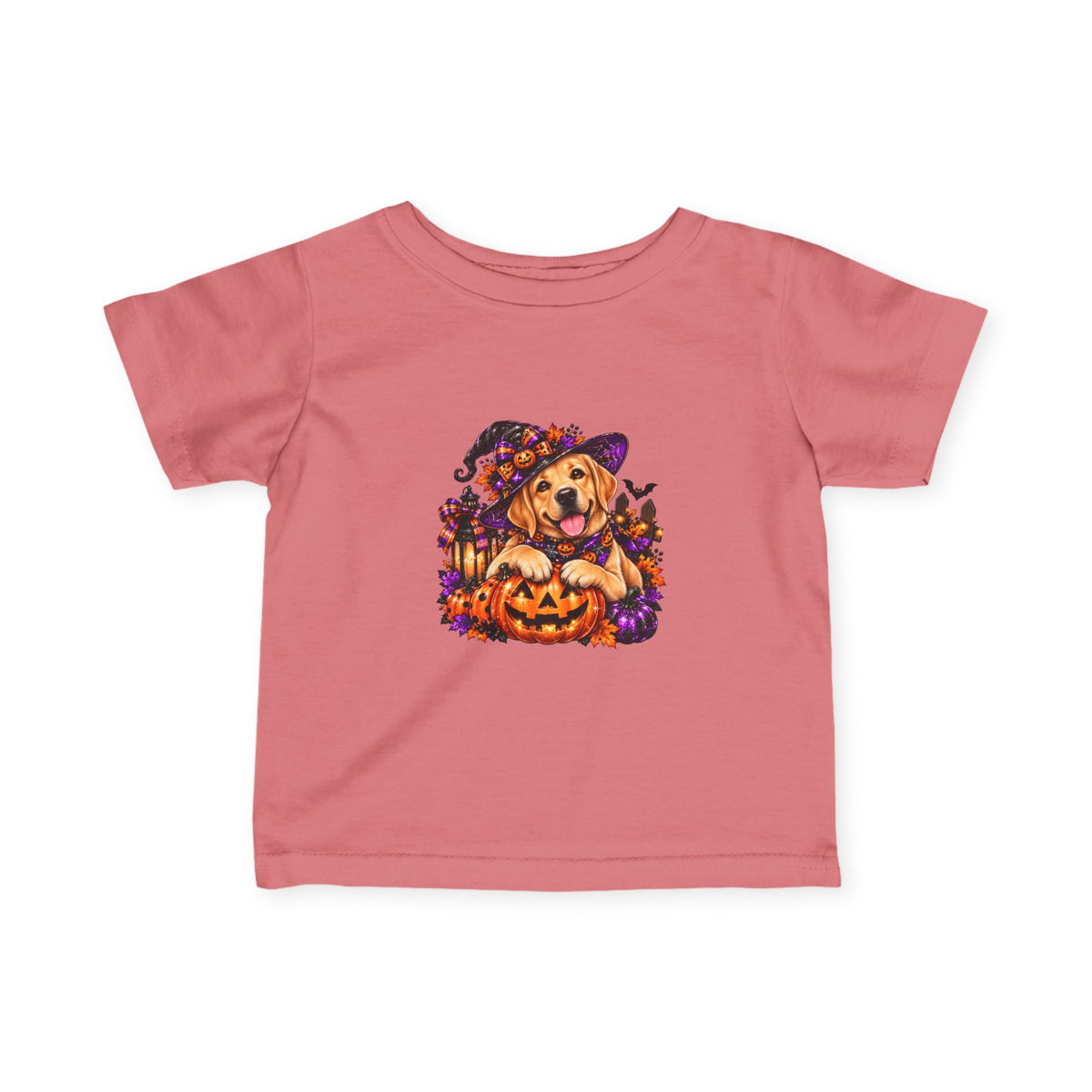 Infant Tee — Halloween Puppy in Witch Hat with Pumpkin