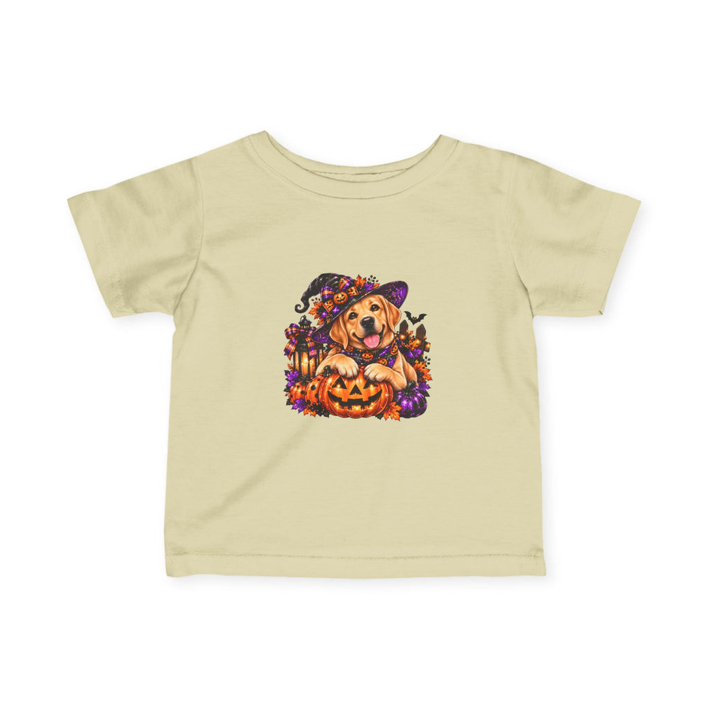 Infant Tee — Halloween Puppy in Witch Hat with Pumpkin