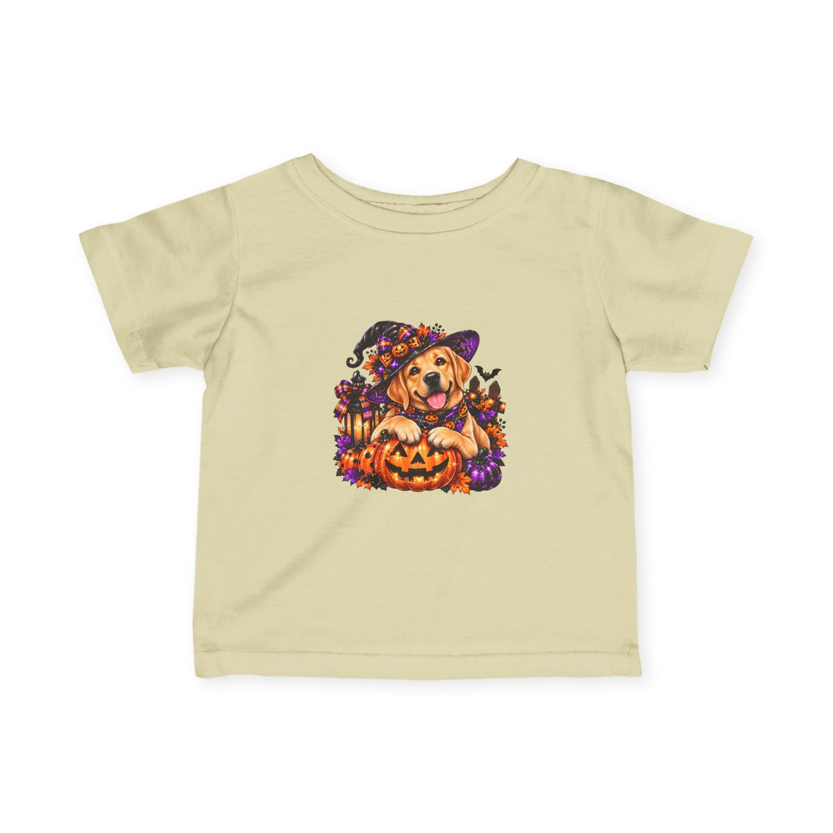 Infant Tee — Halloween Puppy in Witch Hat with Pumpkin