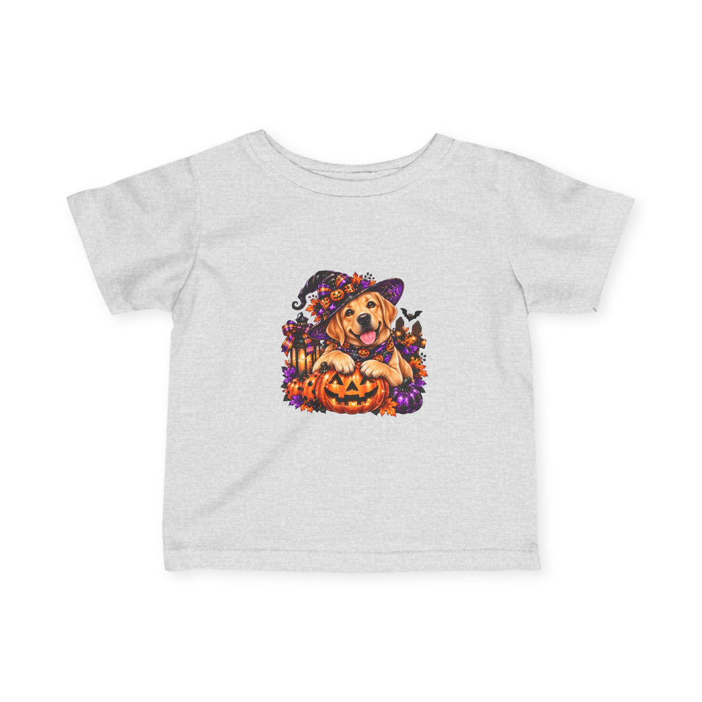 Infant Tee — Halloween Puppy in Witch Hat with Pumpkin