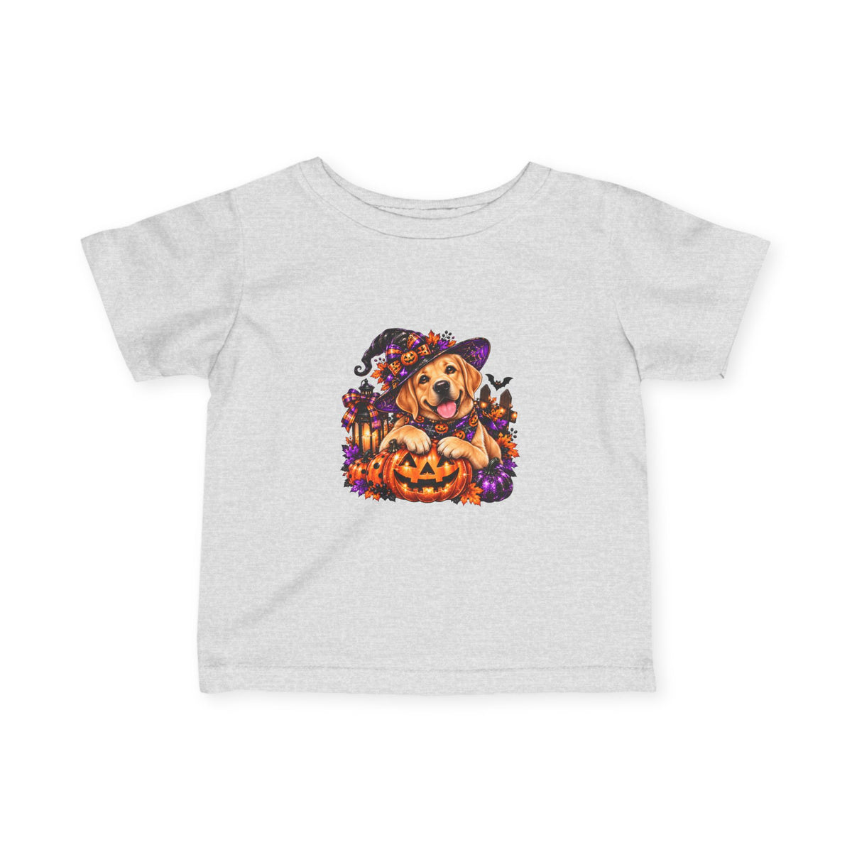Infant Tee — Halloween Puppy in Witch Hat with Pumpkin