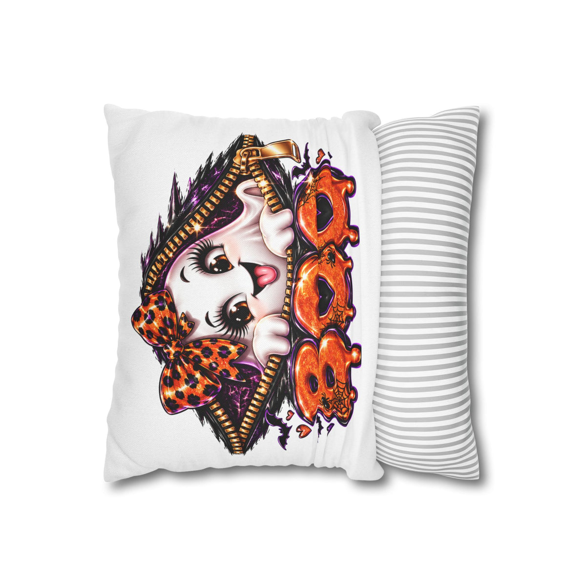 Cute Leopard Boo Halloween Square Pillowcase