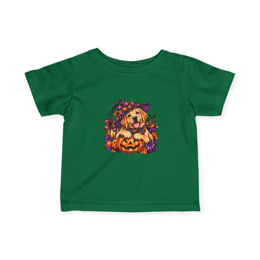 Infant Tee — Halloween Puppy in Witch Hat with Pumpkin