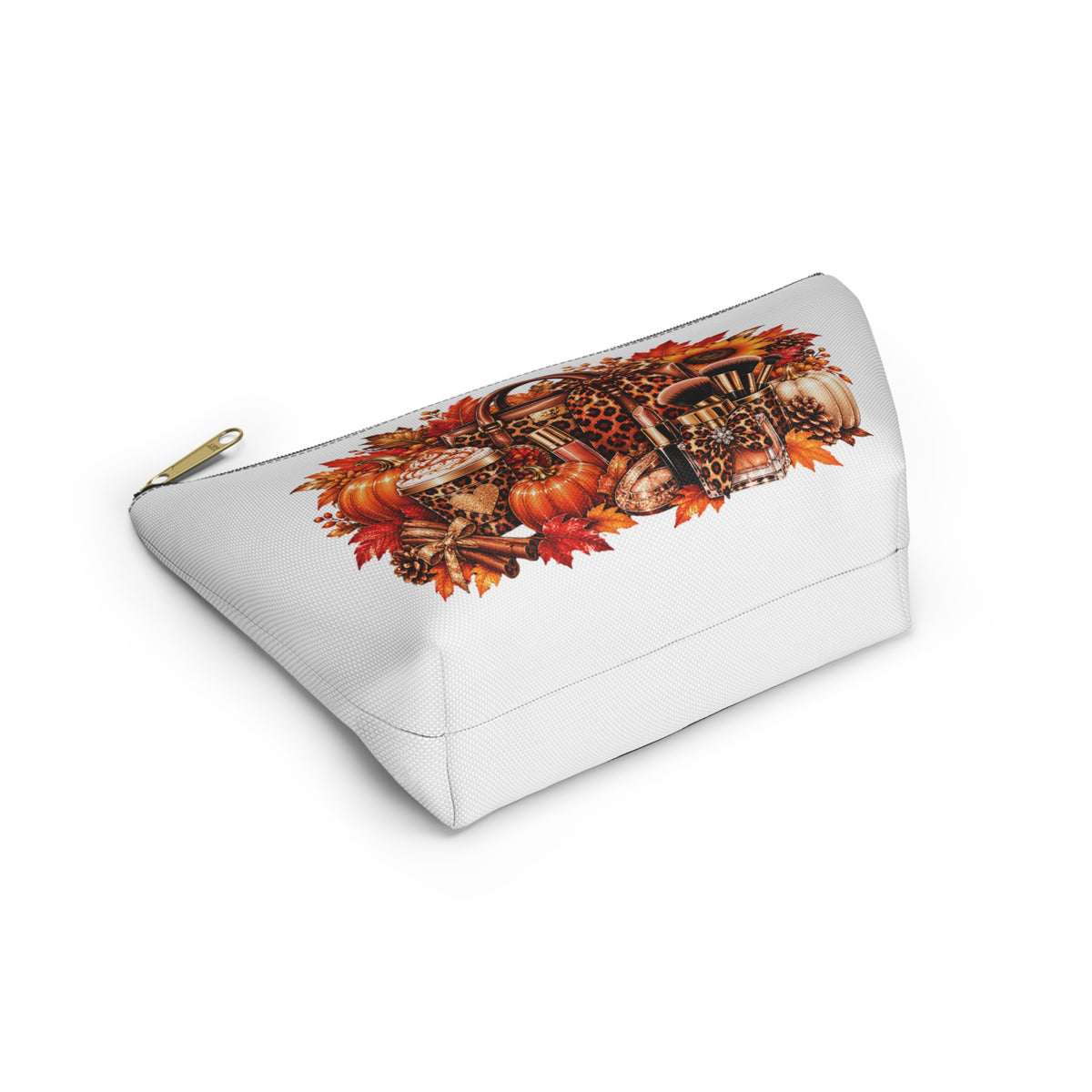 Autumn Leopard Makeup Bag — Pumpkin, Sunflower & Fall Leaves Accessory Pouch