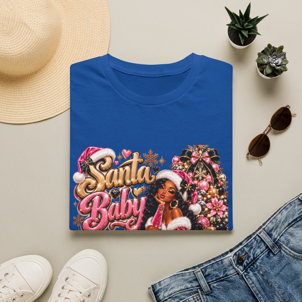 Santa Baby Retro Christmas Graphic T-Shirt