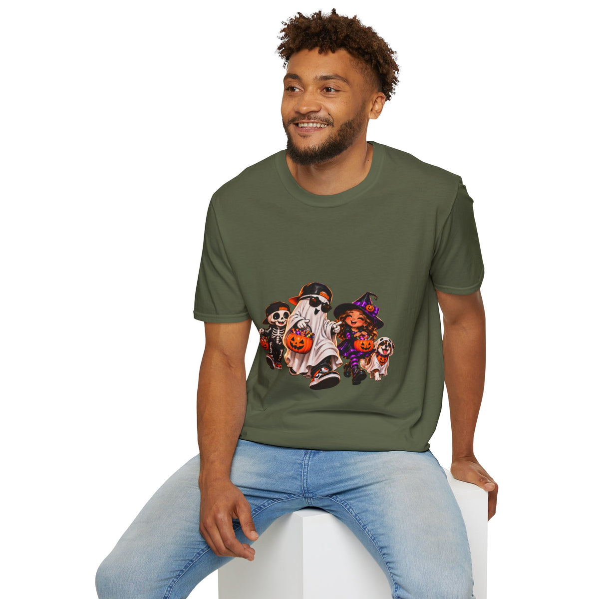 Halloween Kids Costume Crew T-Shirt for Dads — Trick-or-Treat Ghost, Witch & Puppy Design