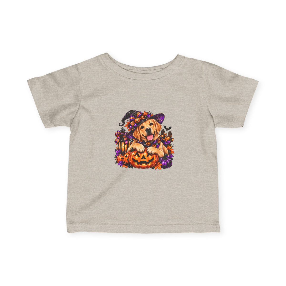 Infant Tee — Halloween Puppy in Witch Hat with Pumpkin