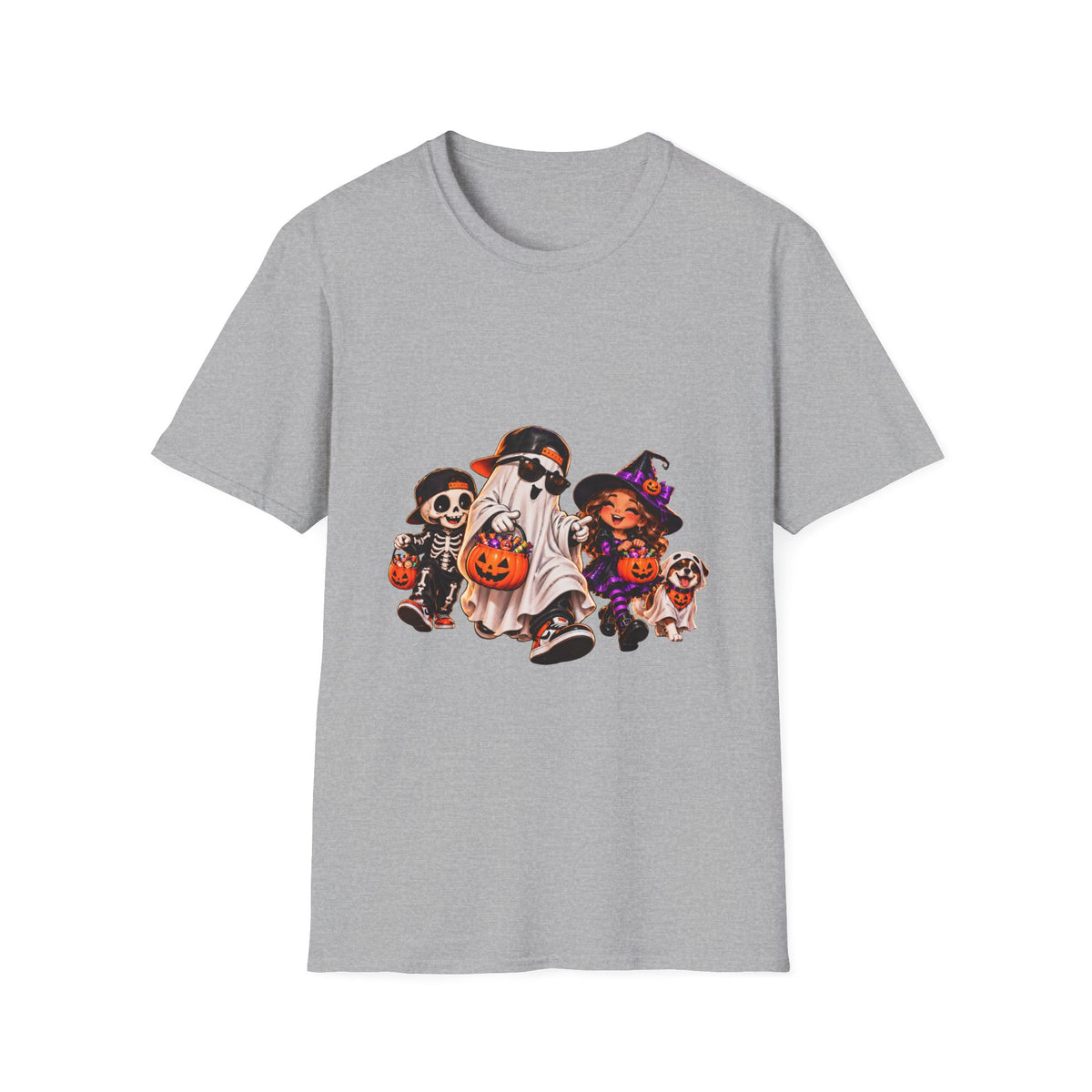 Halloween Kids Costume Crew T-Shirt for Dads — Trick-or-Treat Ghost, Witch & Puppy Design